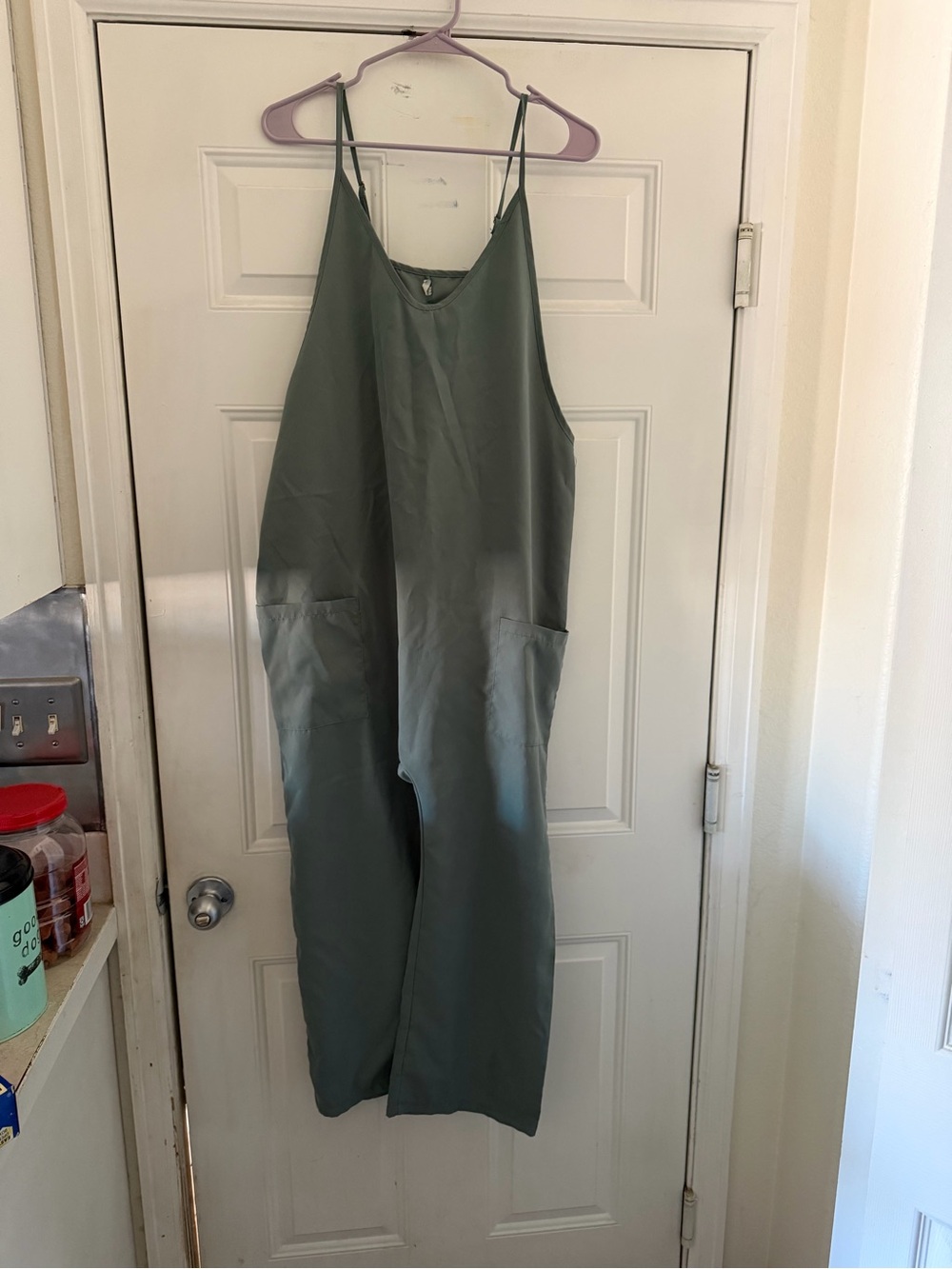 Women's Olive Green Wide-Leg Jumpsuit with Pockets